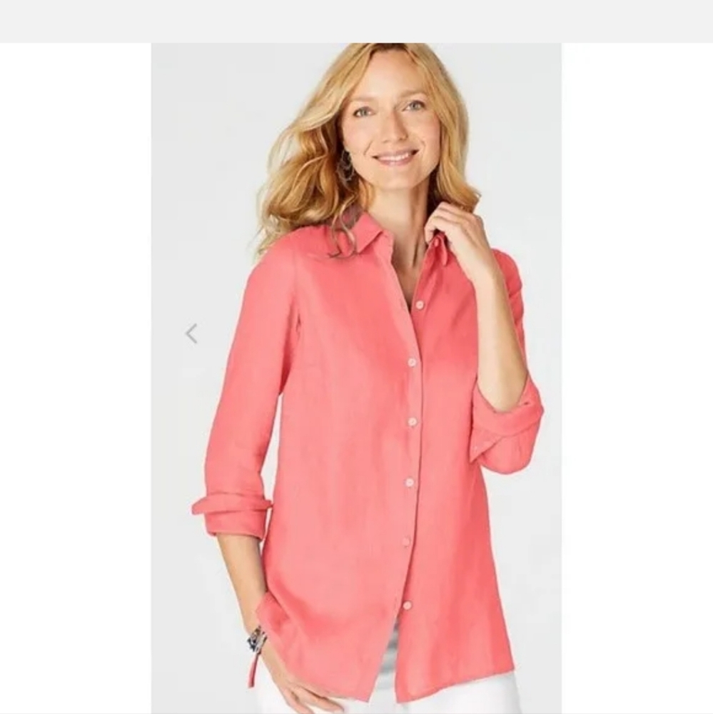 J Jill 100% Linen Hot Pink Button Up Shirt